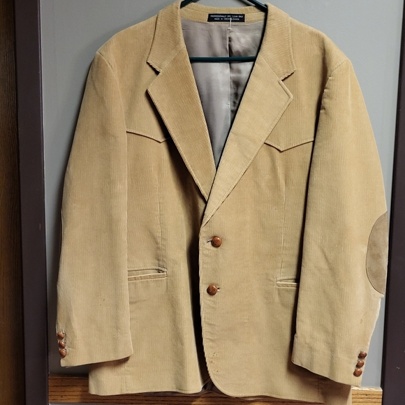 Vintage 90s Circle S Tan Corduroy Western Suede Elbow Patch Blazer